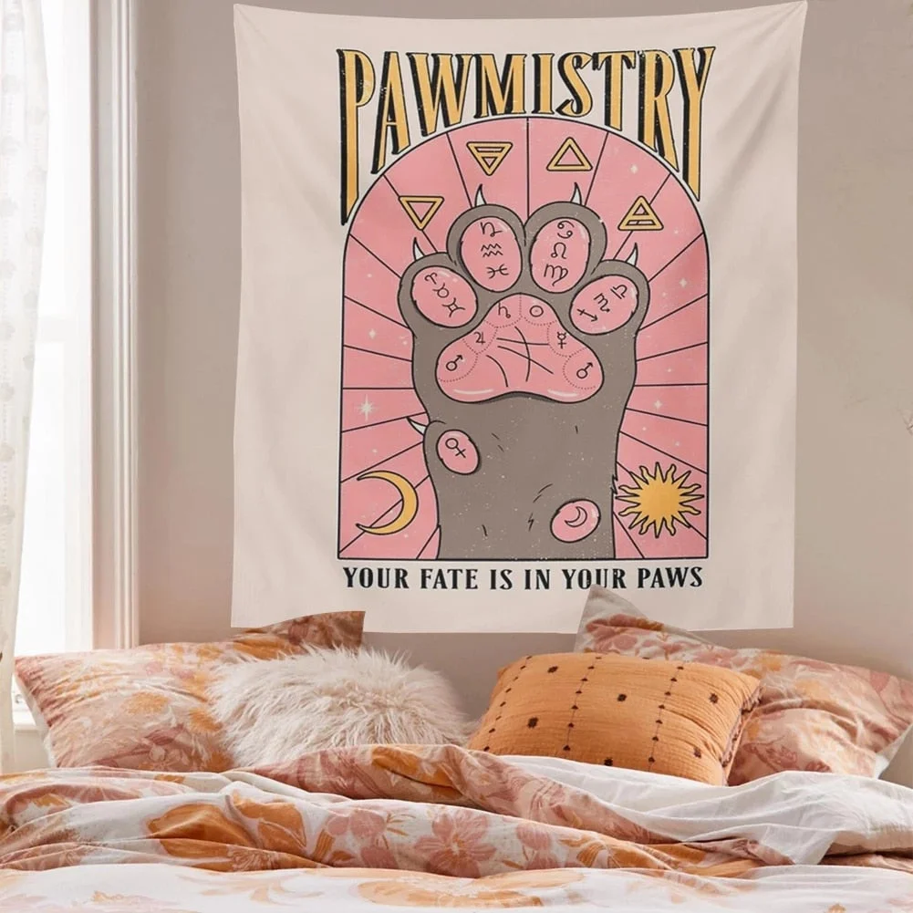 Tarot Cat Paws Tapestry Witchcraft Bohemian Style Tarot Tapestry Decoration Home Decoration Hippie Mattress Girls Dorm Room