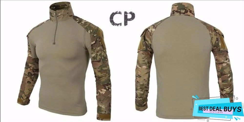 Camouflage Colors Army Combat Uniform Military Shirt Cargo Airsoft Paintball Tactical Cloth with Elbow Pads