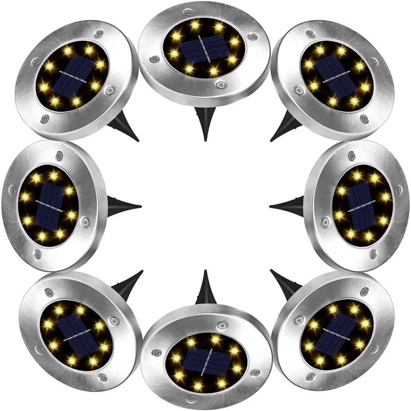  Solar Ground Lights Outdoor, 8 Packs 8 Led Waterproof Solar Disk Lights for Garden (Warm White)、、sdecorshop