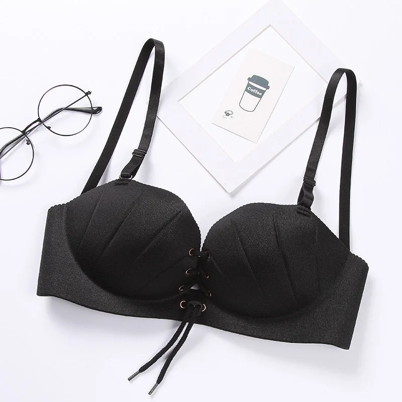 DERUILADY Seamless Backless Drawstring Bra Women Adjusted Push Up Bralette Solid Simple Comfort Wireless Bra Sexy Lingerie