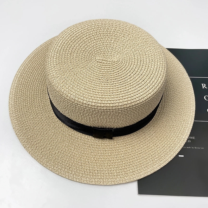 Women’s Vacation Color Block Flat Eaves Straw Hat