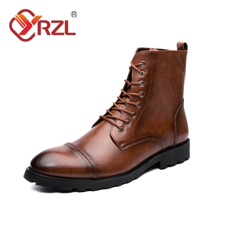 YRZL Leather Boots for Men 2021 Men's Boots High Top Men Single Boots Martin Boots Soft Boots Autumn Ankle Boots Men Shoes