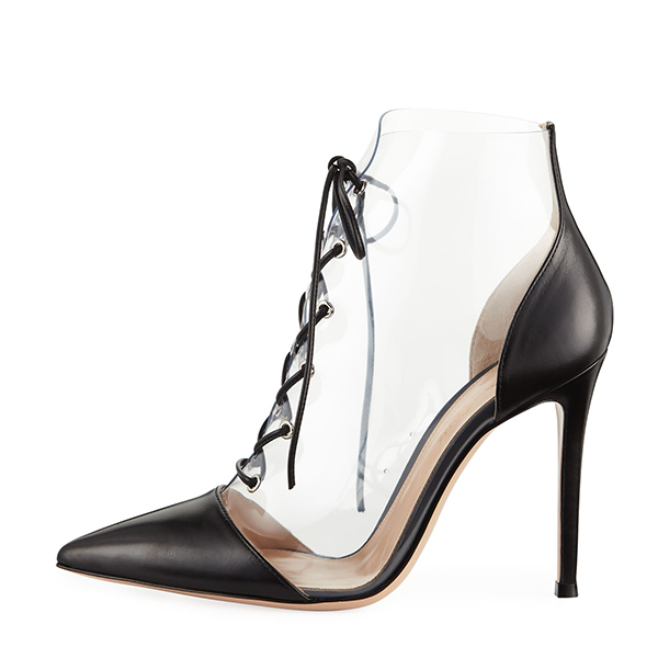 GOOSHOE Black Clear Lace Up Stiletto Heel PVC Ankle Boots