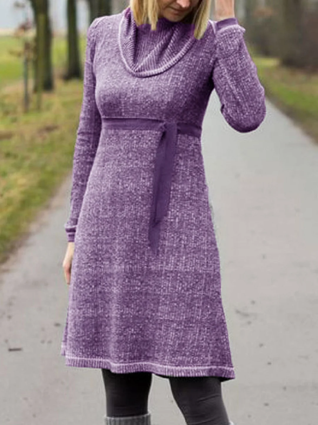 Cowl Neck Long Sleeve Cotton-Blend Fall Dresses