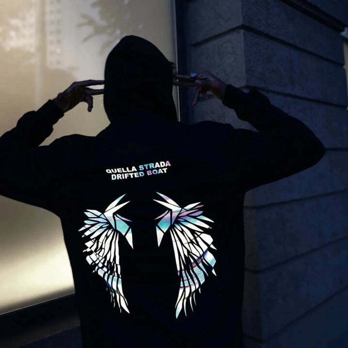 Reflective Laser Wings Graphic Street Style Hoodie