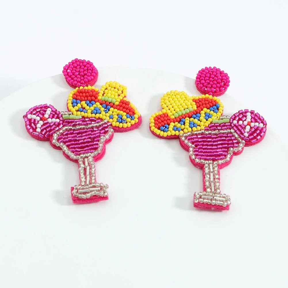 Dvacaman Super Cute Red Margarita Earrings for Women Handmade Statement Beaded Champagne Wine Glass Earrings High Quality Bijoux