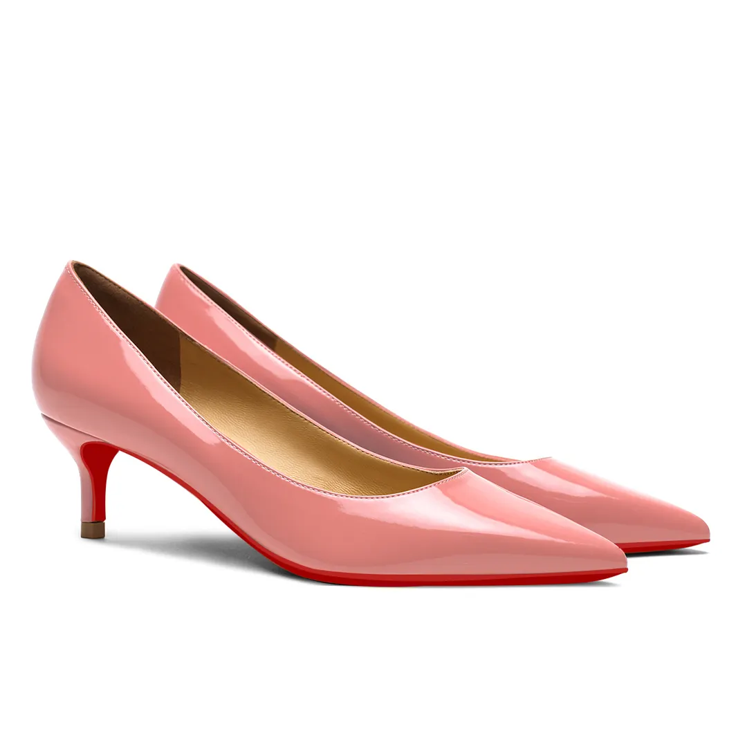 50mm Women's Low Heel Kittens Pointed Toe Casual Slip On Patent Red Bottoms Pumps-vocosishoes