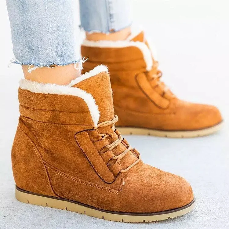 Women's Casual Simple Style Flat Heel High-Top Lace-Up Snow Boots Radinnoo.com