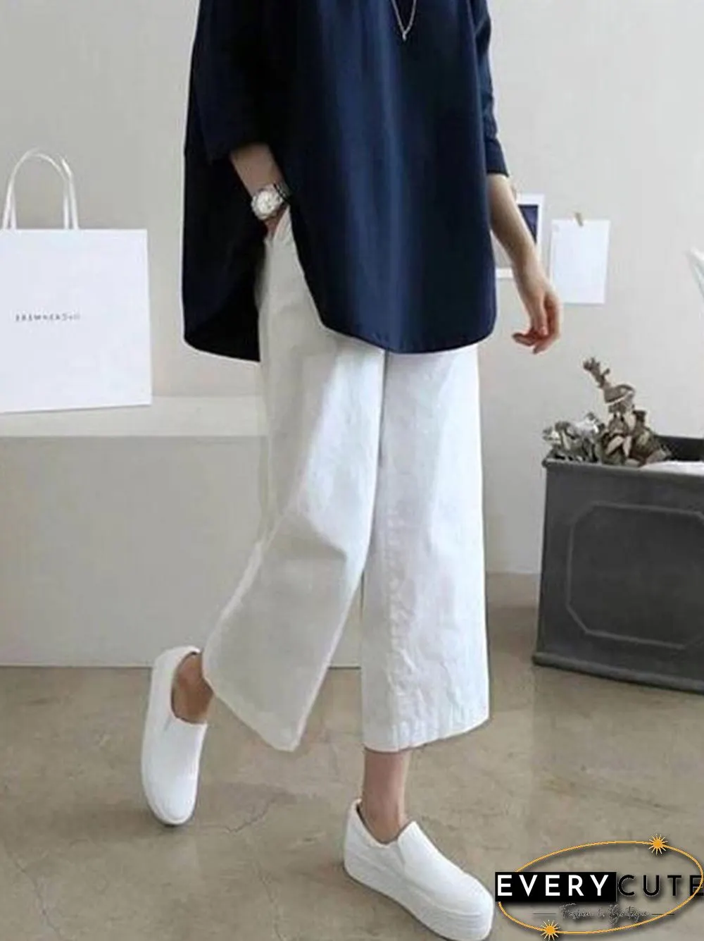 5 Colors Line Loose Casual Plus Size Wide-Leg Pants