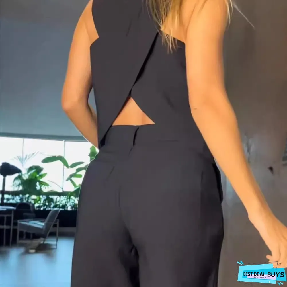 Women's Summer Solid Color Fashion Backless High Clothing