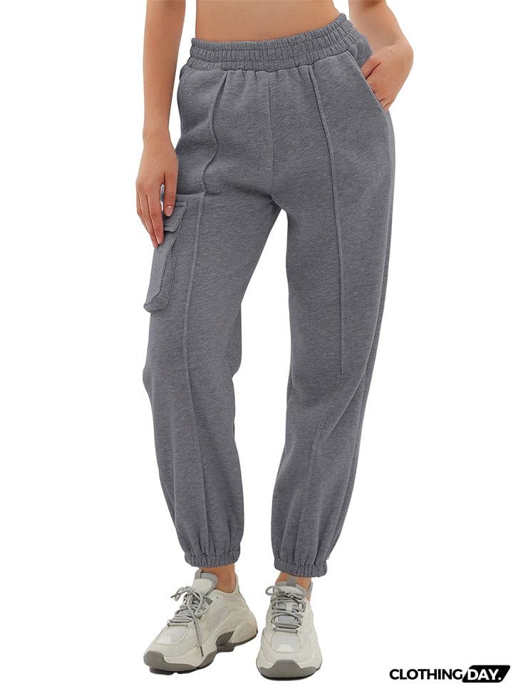 Ladies New Ankle-tied Flap Pocket Cargo Sweatpants