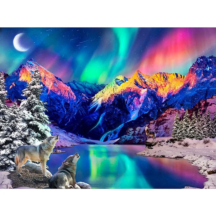 『DIY』Northern Lights Wolves - 11CT Counted Cross Stitch（50*40cm)