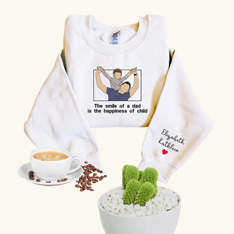 Customized Dad And Kids Photo Embroidered Sweatshirt, Hoodie, Personalized Dad Portrait Hoodie