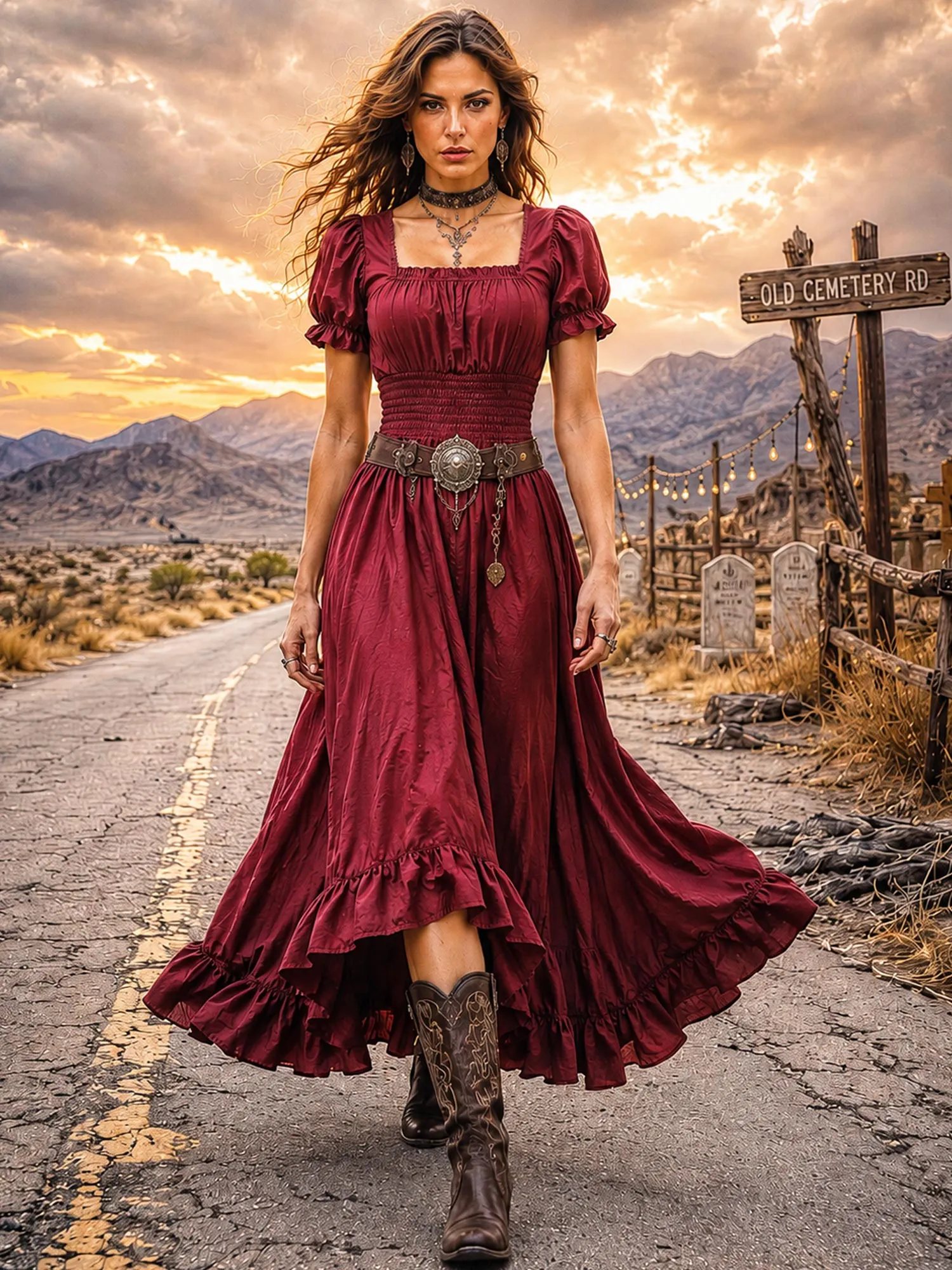 Perfect for Country Ranch Vacations & Desert Road Trips &mdash; Burgundy Square Neck Smocked High-Low Maxi Dress