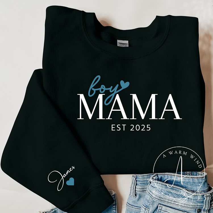 Custom Boy Mama Sweatshirt, Personalized Mama Of Boys Hoodie With Kids Names On Sleeve