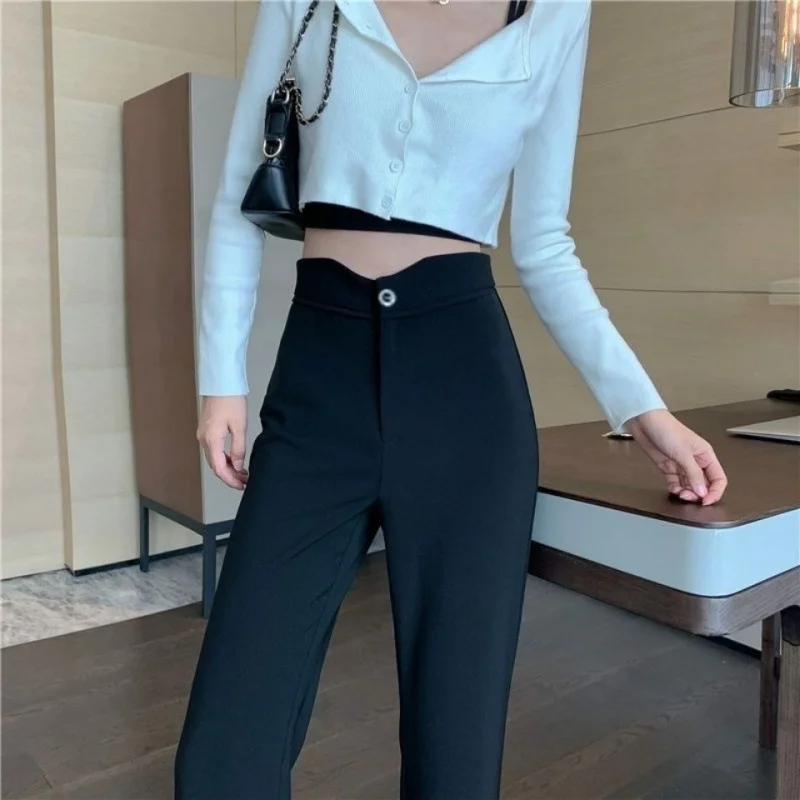 Toloer Toloer Pants Children 2024 Autumn New High Waist Show Thin Micro Bell Bottom Pants Black Hanging Casual Pants Autumn Tide-Outfit Ideas