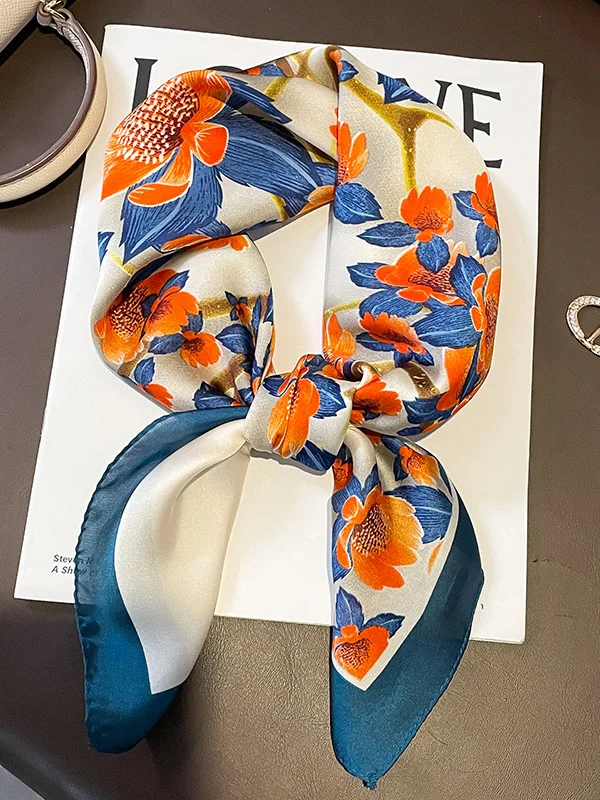 Floral Printed Contrast Color Shawl&Scarf