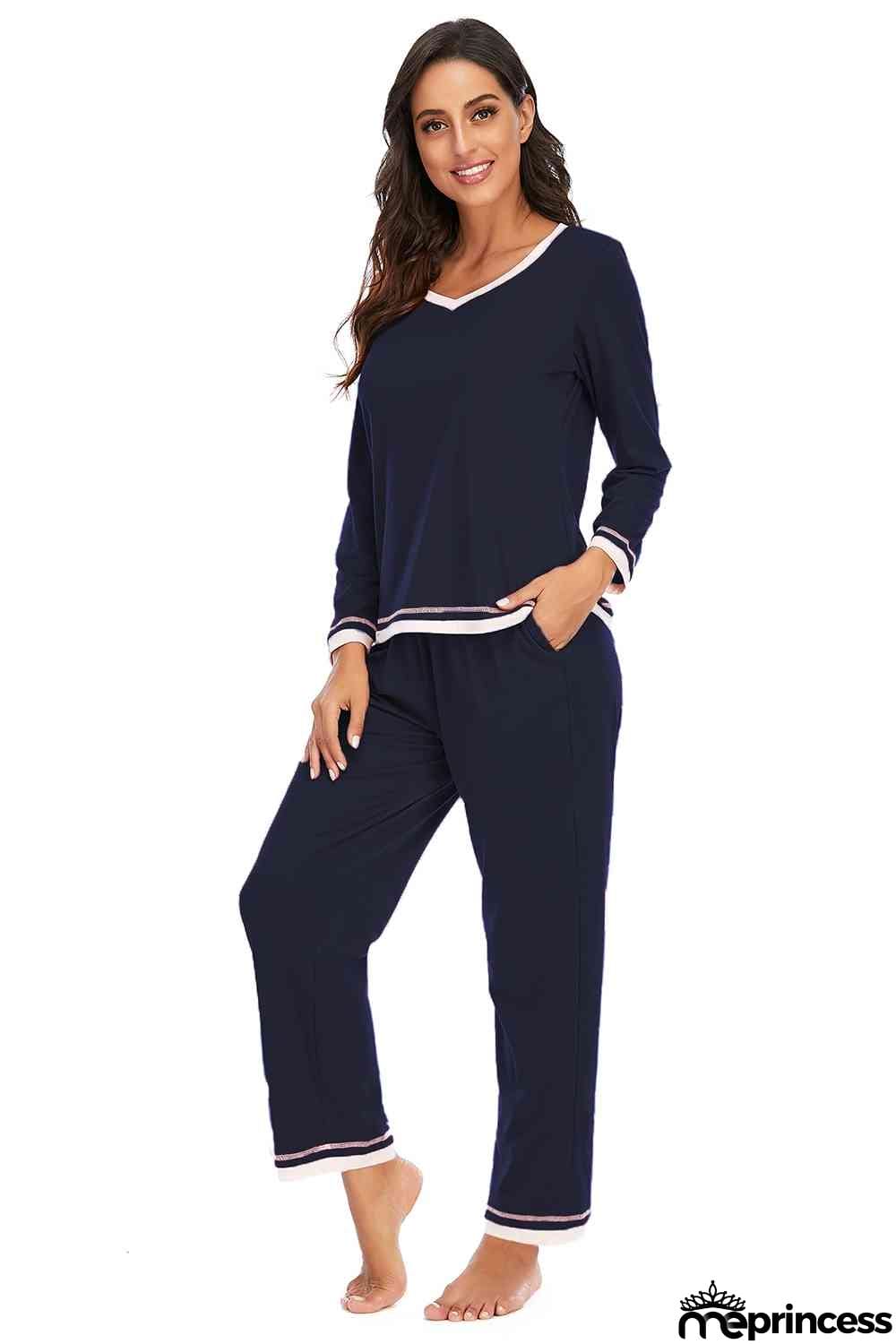 V-Neck Top and Pants Lounge Set