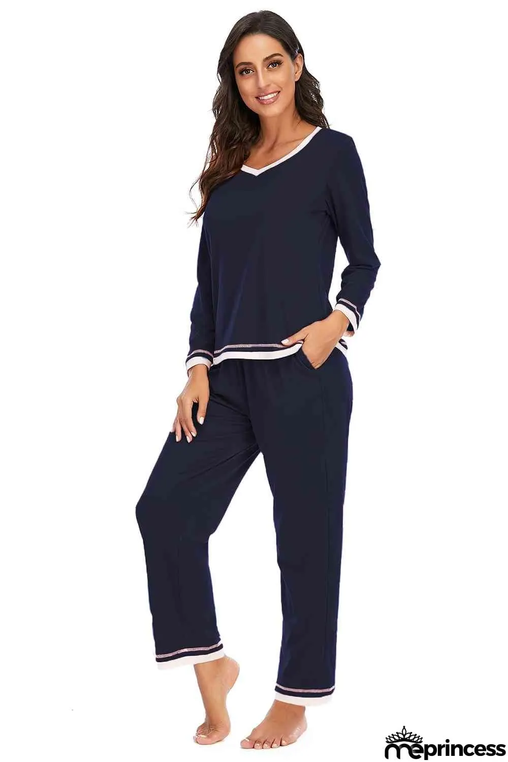 V-Neck Top and Pants Lounge Set