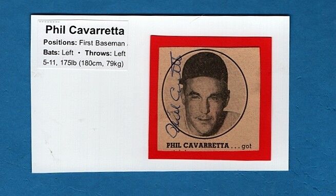 PHIL CAVARRETTA-CHICAGO CUBS AUTOGRAPH Photo Poster painting ON 3X5 CARD-(d.2010)