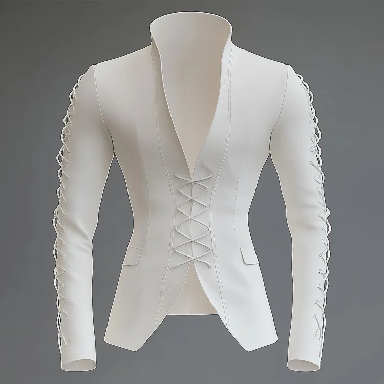 Okaywear Stand Collar Long Sleeve Lace-Up Solid Jacket Okaywear