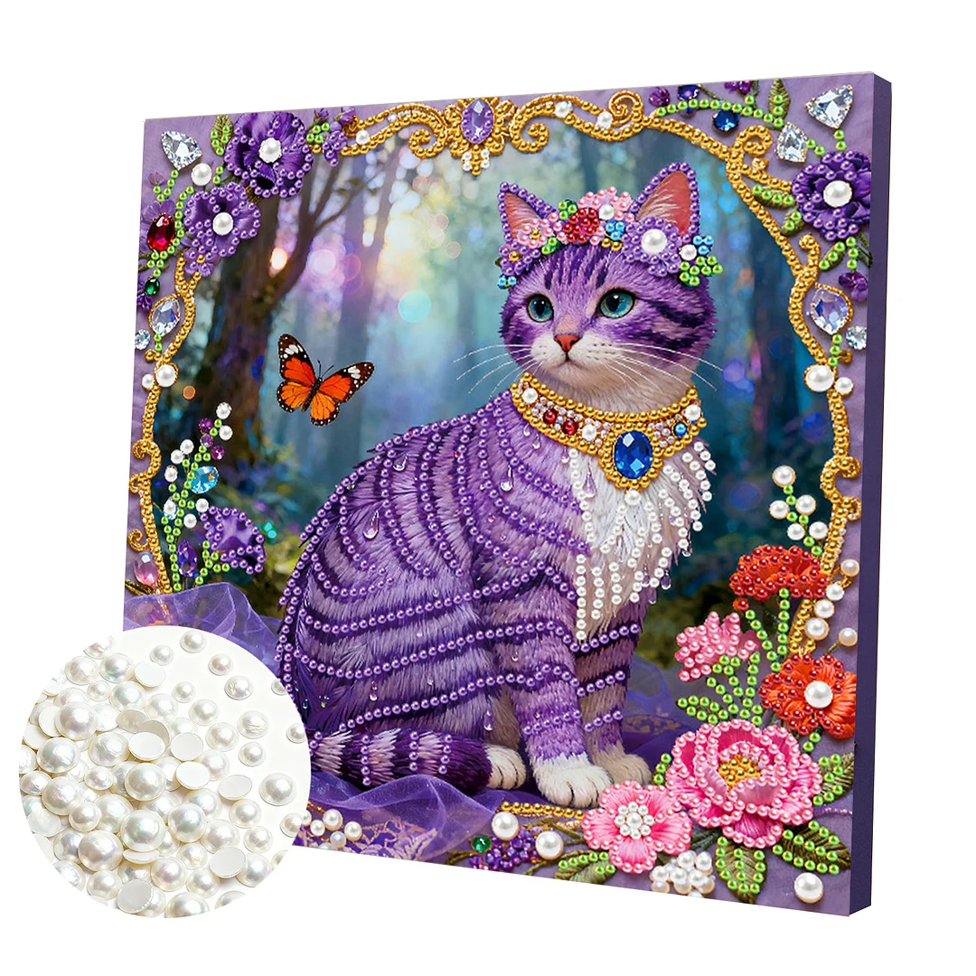 Purple Cat Art Diamond Painting Kit for Adults Home Decor 25x25cm With Frame
