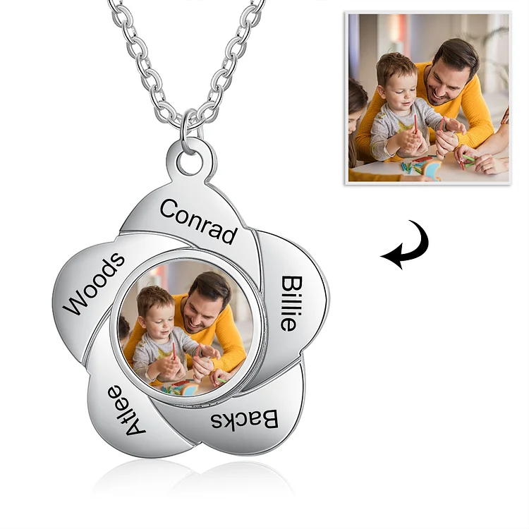 Custom Picture Necklace Pendant With 5 Name Personalized Gift, Personalized Necklace with Picture and Name