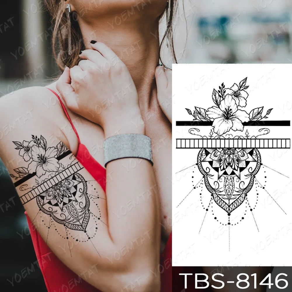 Sdrawing Temporary Tattoo Sticker Henna Mehndi Totem Flash Tatto Lotus Flower Hand Fingers Body Art Arm Fake Tatoo Men Women