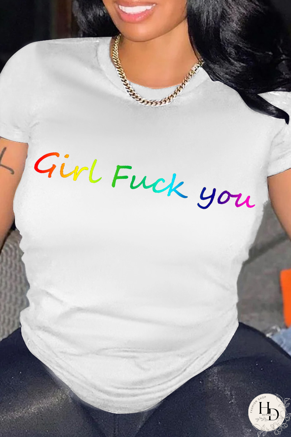 White Casual Street Print Patchwork O Neck T-Shirts