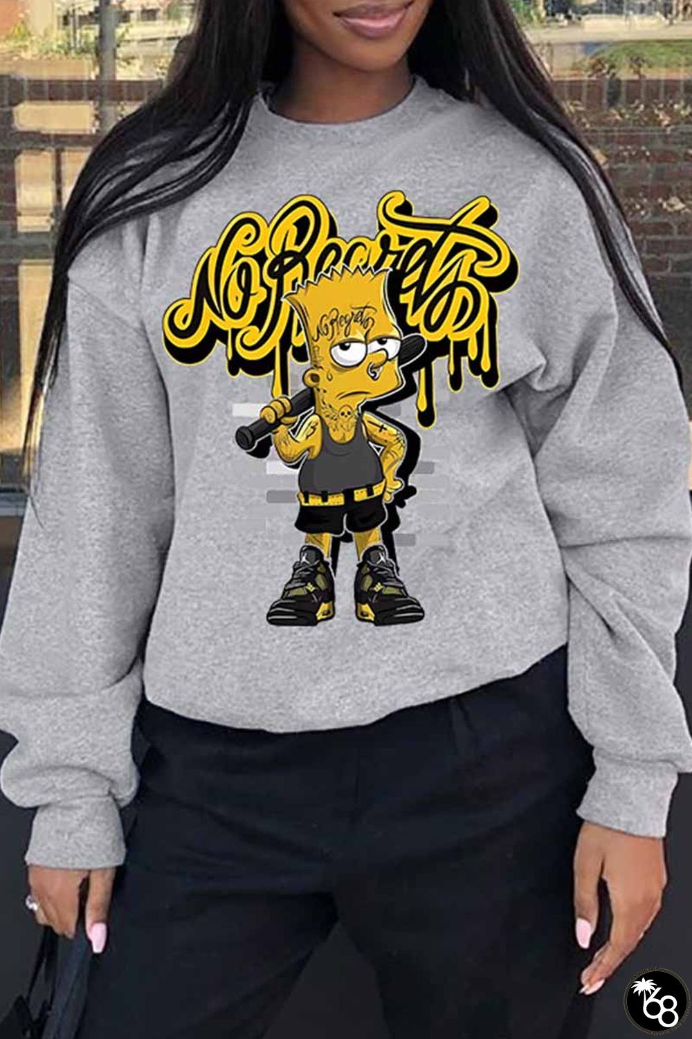 Grey Casual Character Print Letter O Neck Tops | 168DEAL