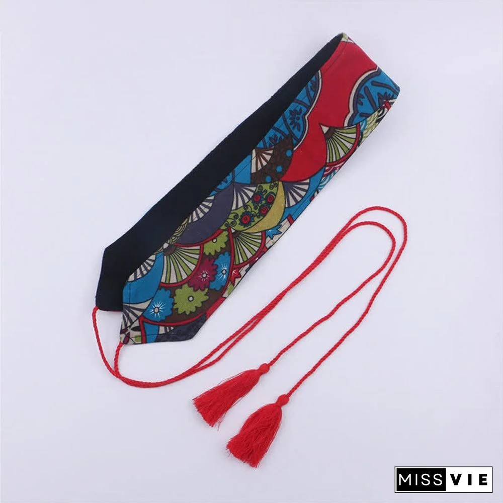 Vintage Print Tassel Lace Up Hanfu Waistband