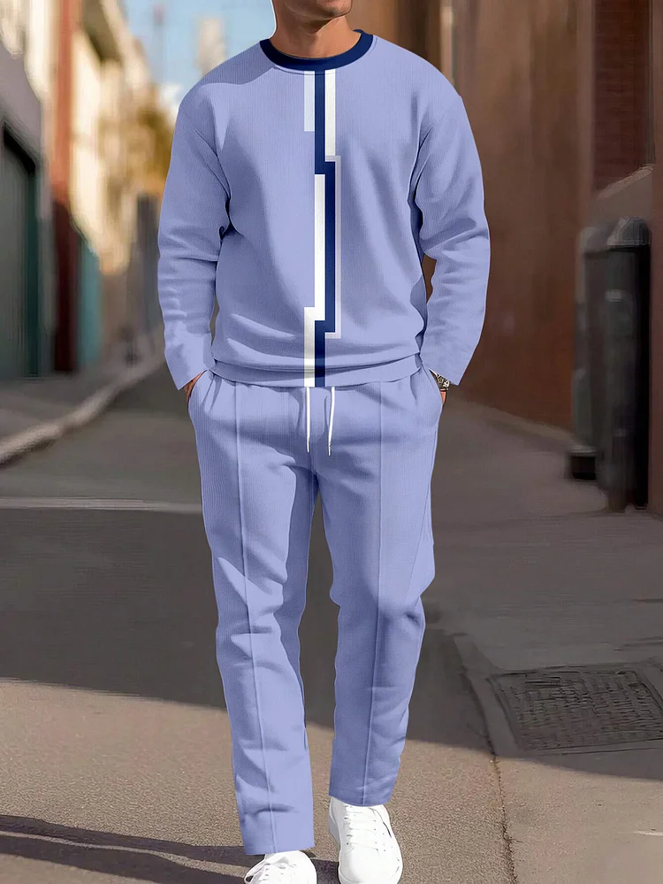 Men's Simple Colorblock Round Neck Casual Sports Set 081