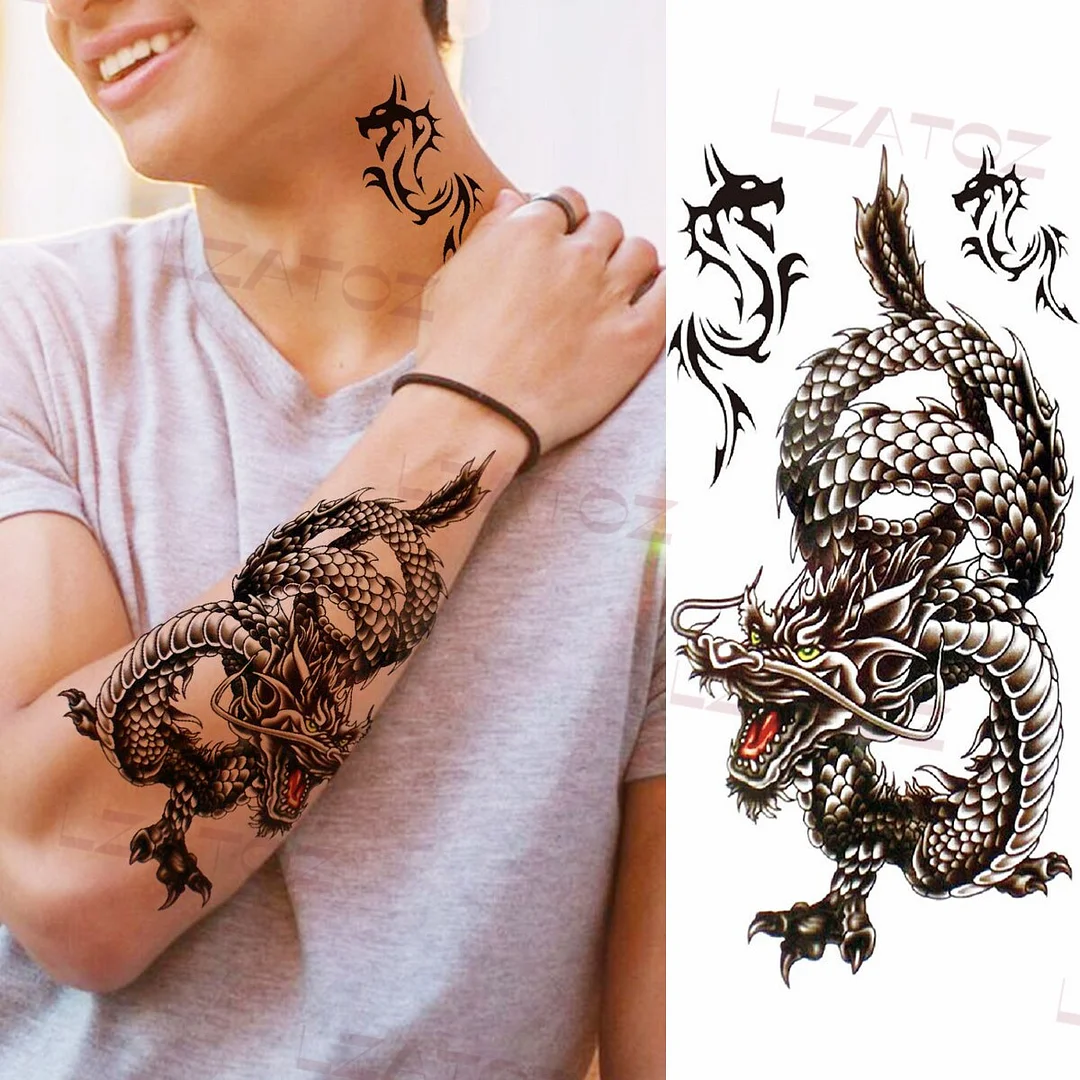 Sdrawing Big Letters Temporary Tattoos For Men Women Moon Pendant Peony Fake Tattoo Sticker Custom Armband Fashion Disposable Tatoo