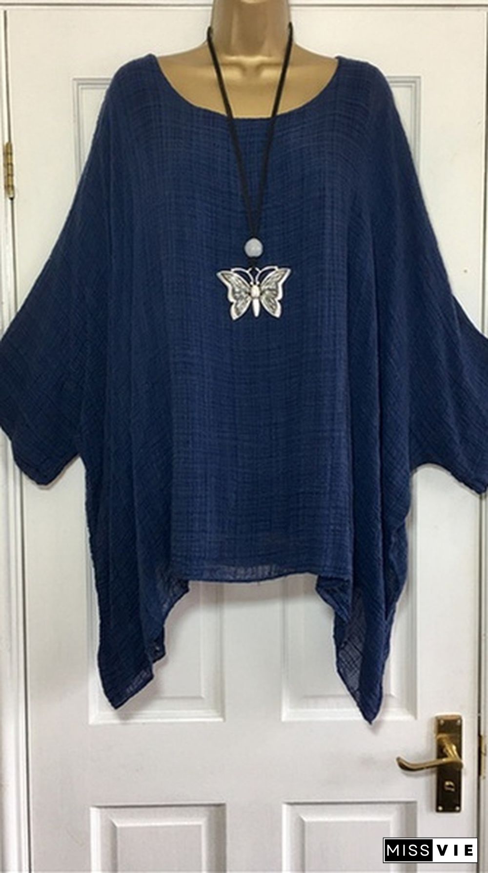 Autumn Fashion Batwing Sleeve Solid Color Plus Size Loose O-neck Casual Blouse Top