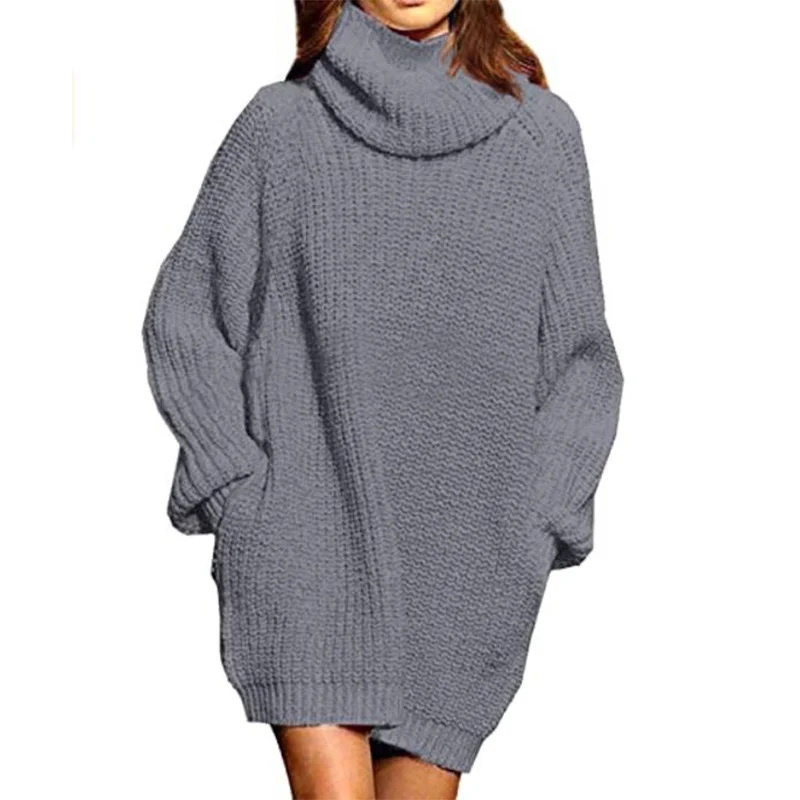 Wongn Wongn And Winter New Fashion Long Sleeve High Collar Pocket Long Dress Loose Sweater Woman