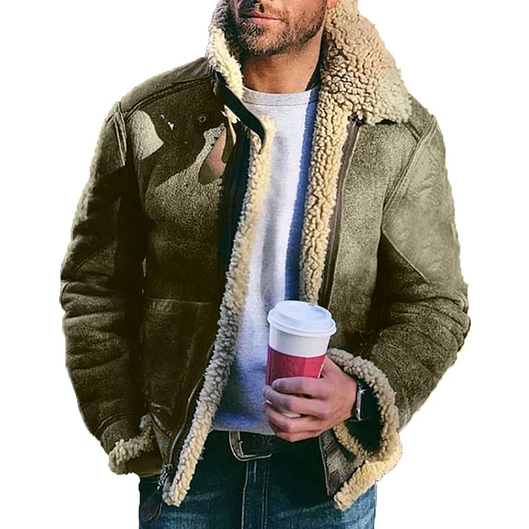 BrosWear Men'S Casual Thick Leather Jacket