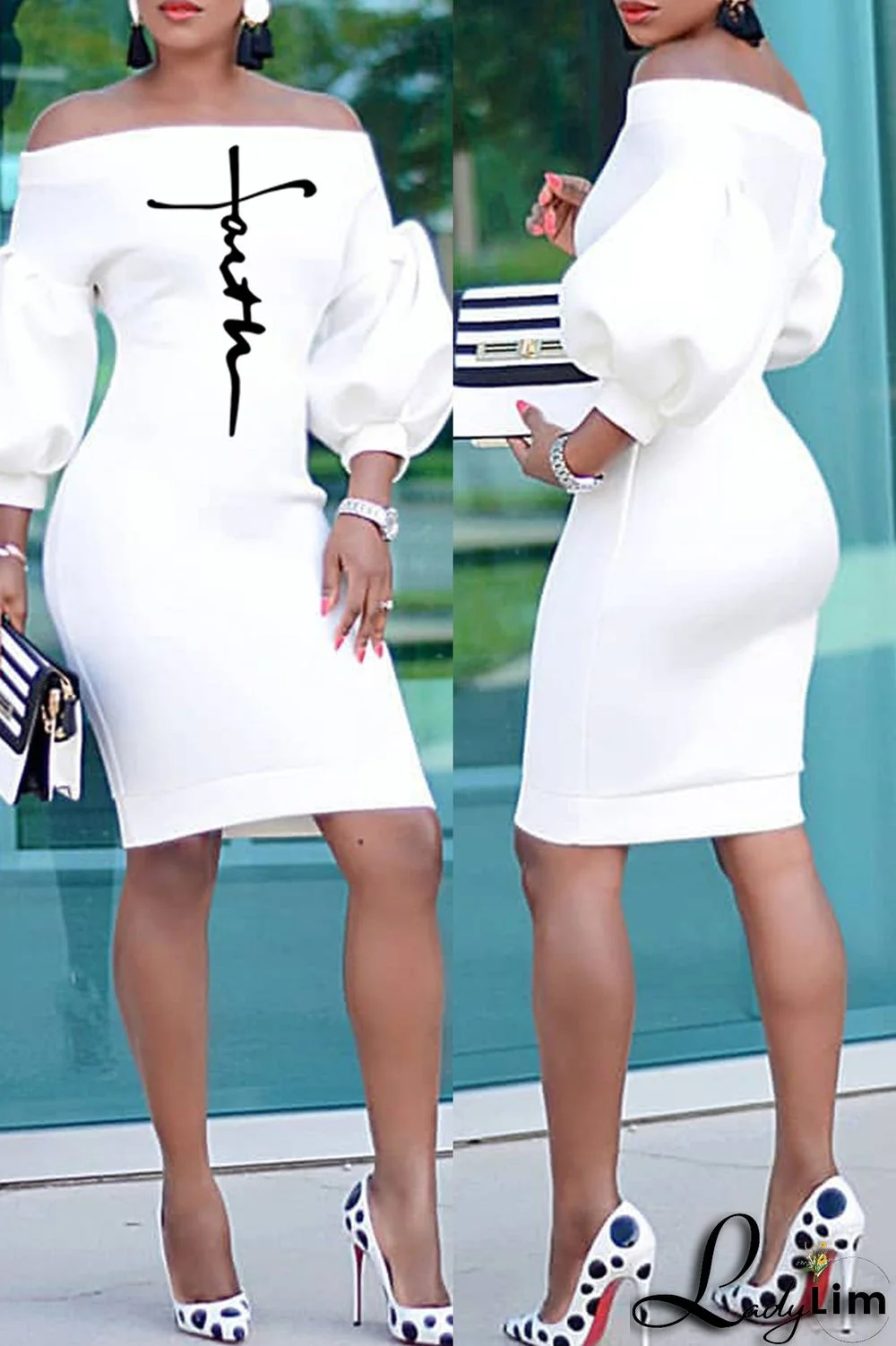 Red Fashion Casual Print Backless Off the Shoulder Dresses