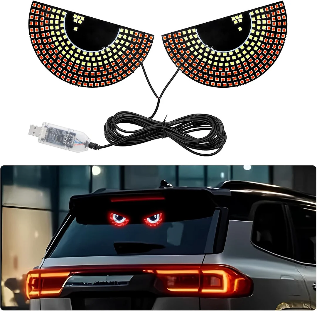 PIFOOG LED Devil Eyes Light for Car Window Demon Evil Eye Sign Lights Cars Back Windshield USB Road Rage Light up Flicker Signal Lighting Cool Fun Stuff Accessories Amber Yellow