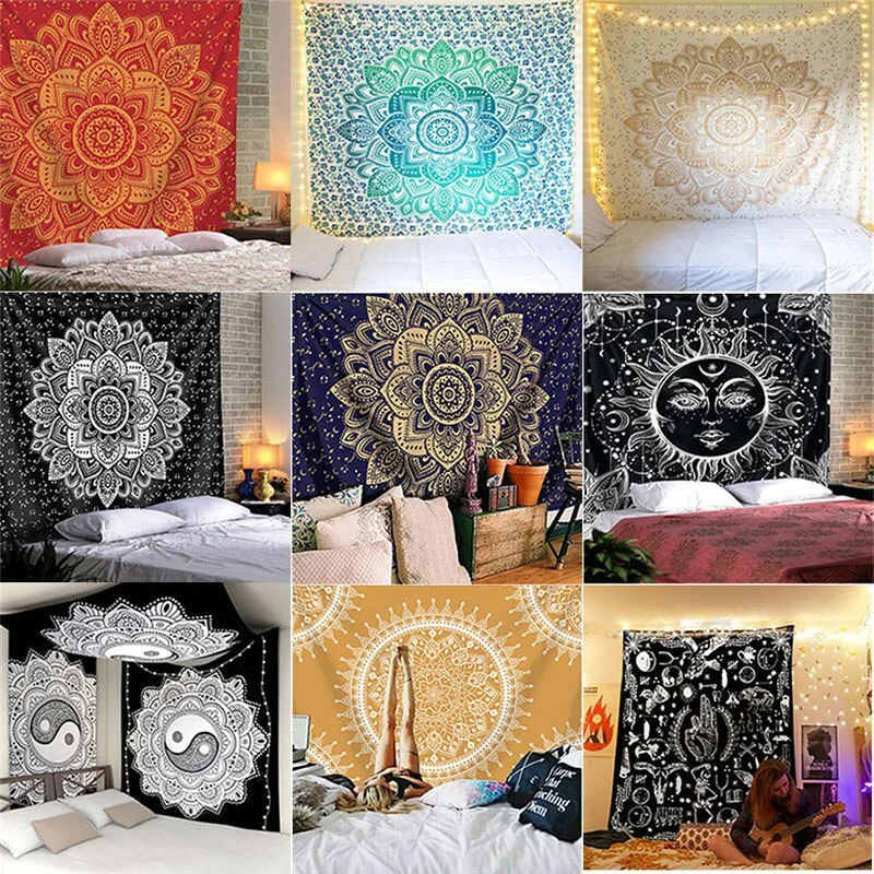 India Mandala Tapestry Macrame Wall Hanging Psychedelic Hippie Boho Decor Tarot Witchcraft Wall Tapestry Carpet Table Cloth Yoga