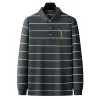 Men's Business Casual Striped Long Sleeve Polo Shirt