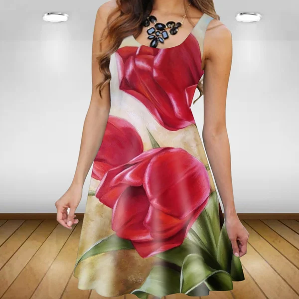 Summer Dress Sleeveless Women Printing Dresses Casual Dress