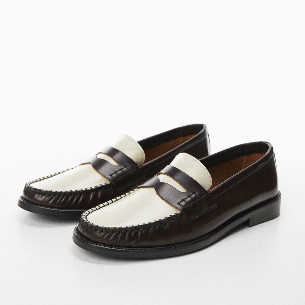 Black & White Round Toe Flat Slip-On Penny Loafers for Women Nicepairs