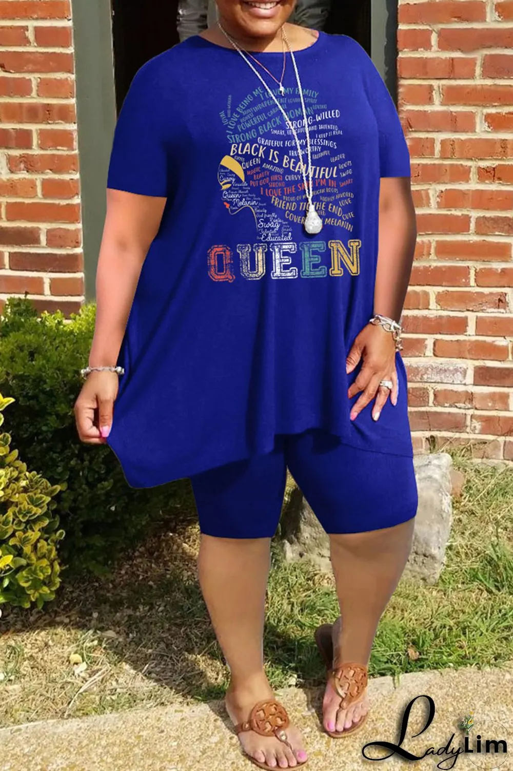 Black Casual Print Split Joint O Neck Plus Size Two Pieces