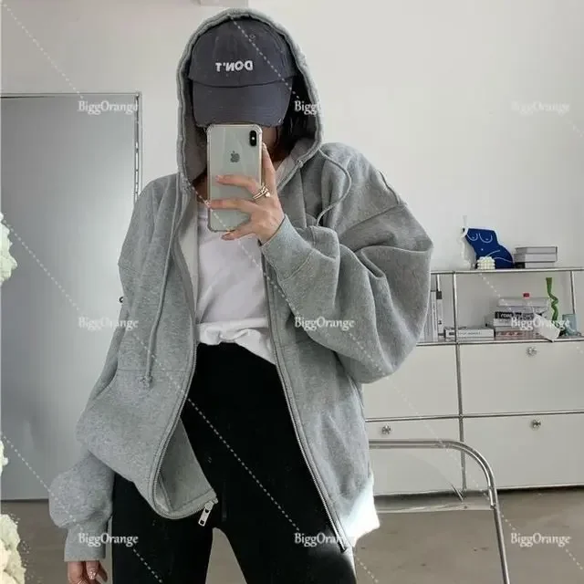 Aonga American pink sweatshirt zip up hoodie streetwear oversized 2000s harajuku new y2k tops casual hoodies tracksuit men clothing aonga