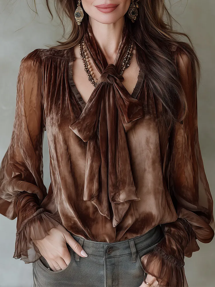 Women's Bow-Tie Neck Lantern Sleeves Blouse