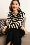 High Quality Women Cashmere Sweater For Autumn Winter 100% Cashmere Knitwear Soft Loose Hoodies Striped Pullover Female Cloth