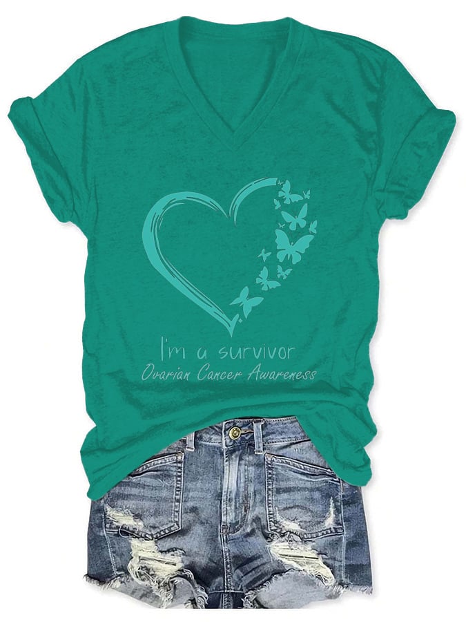 Women's Ovarian Cancer Survivor Print T-Shirt
