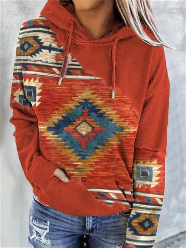 hoodies for women pullover graphic,womens long sleeve hoodie aztec geometric print drawstring color block hooded sweatshirt pullover tops with pockets | 168DEAL