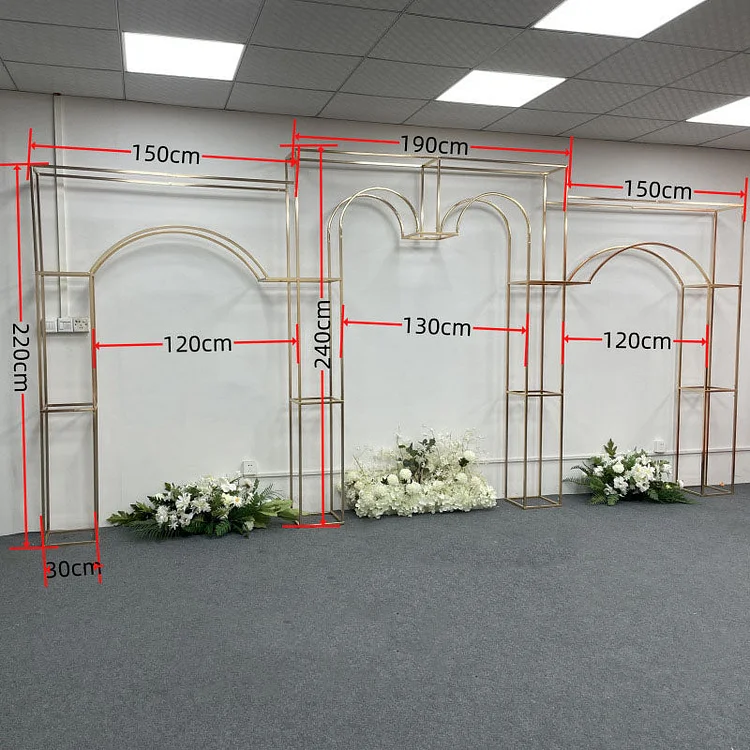 3pcs/Set Gold-Plated Wrought Iron Square Screen Wedding Backdrop Heart Frame Arch A8082
