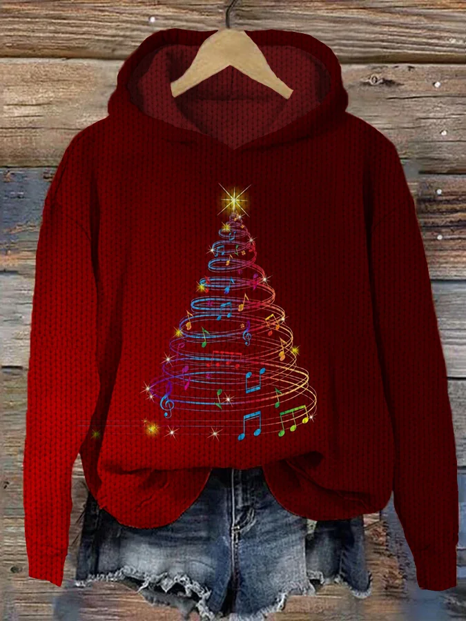 Color Music Note Christmas Tree Knit Hoodie